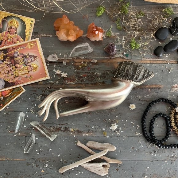 ANTIQUE THAI SOLID BRONZED SILVER METAL VITARKA MUDRA BUDDHIST HAND - Picture 3 of 11